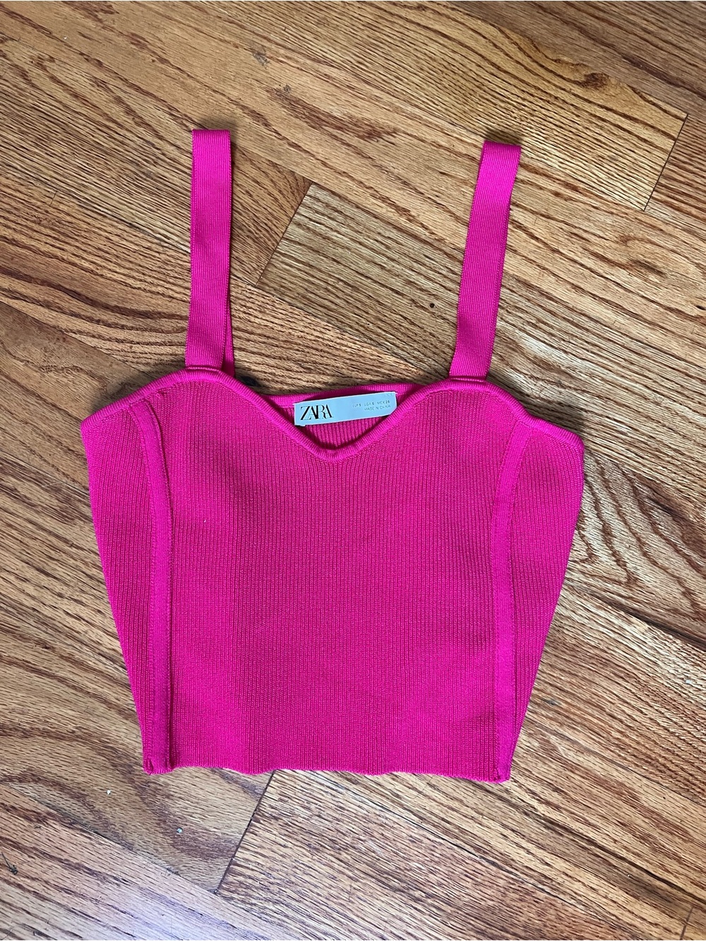 Zara Bright Pink Ribbed V-Neck Crop Top